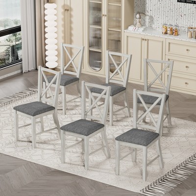 VECELO Rustic Wooden Dining Chairs Set of 2/4/6, Rubber Wood Kitchen Chairs with Padded Seat & Elegant Hollowed Backrest, Gray