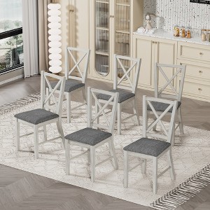 VECELO Rustic Wooden Dining Chairs Set of 2/4/6, Rubber Wood Kitchen Chairs with Padded Seat & Elegant Hollowed Backrest, Gray - 1 of 4