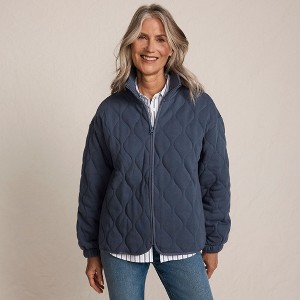 Lands' End Women's RainDefense Serious Sweats Quilted Full Zip Jacket - 1 of 4
