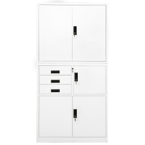 vidaXL Steel Office Cabinet with Adjustable Shelves and Locker - White 35.4"x15.7"x70.9" - Filing Cabinet Design with Locks and Ballbearing Runners - 1 of 4