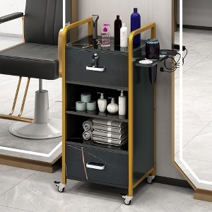 Locking Salon Storage Cabinet,Beauty Barber Salon Styling Station Organizer Equipment for Beauty Spa Barber Shop, Black - 1 of 4