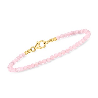 Ross-Simons 8.25 ct. t.w. Rose Quartz Bead Bracelet in 18kt Gold Over Sterling