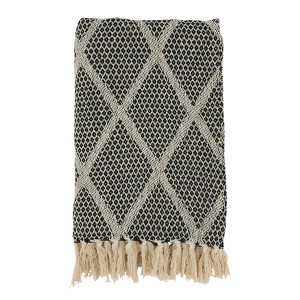 Saro Lifestyle Diamond-Patterned Knit Fringed Throw, Black, 50"x60" - 1 of 3