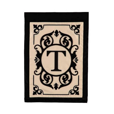 Evergreen Flag Cambridge Chic Letter T Monogram Applique Garden Flag - 12.5" Wide x 18" High