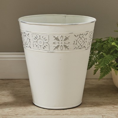 White Distressed Tile Metal Waste Basket