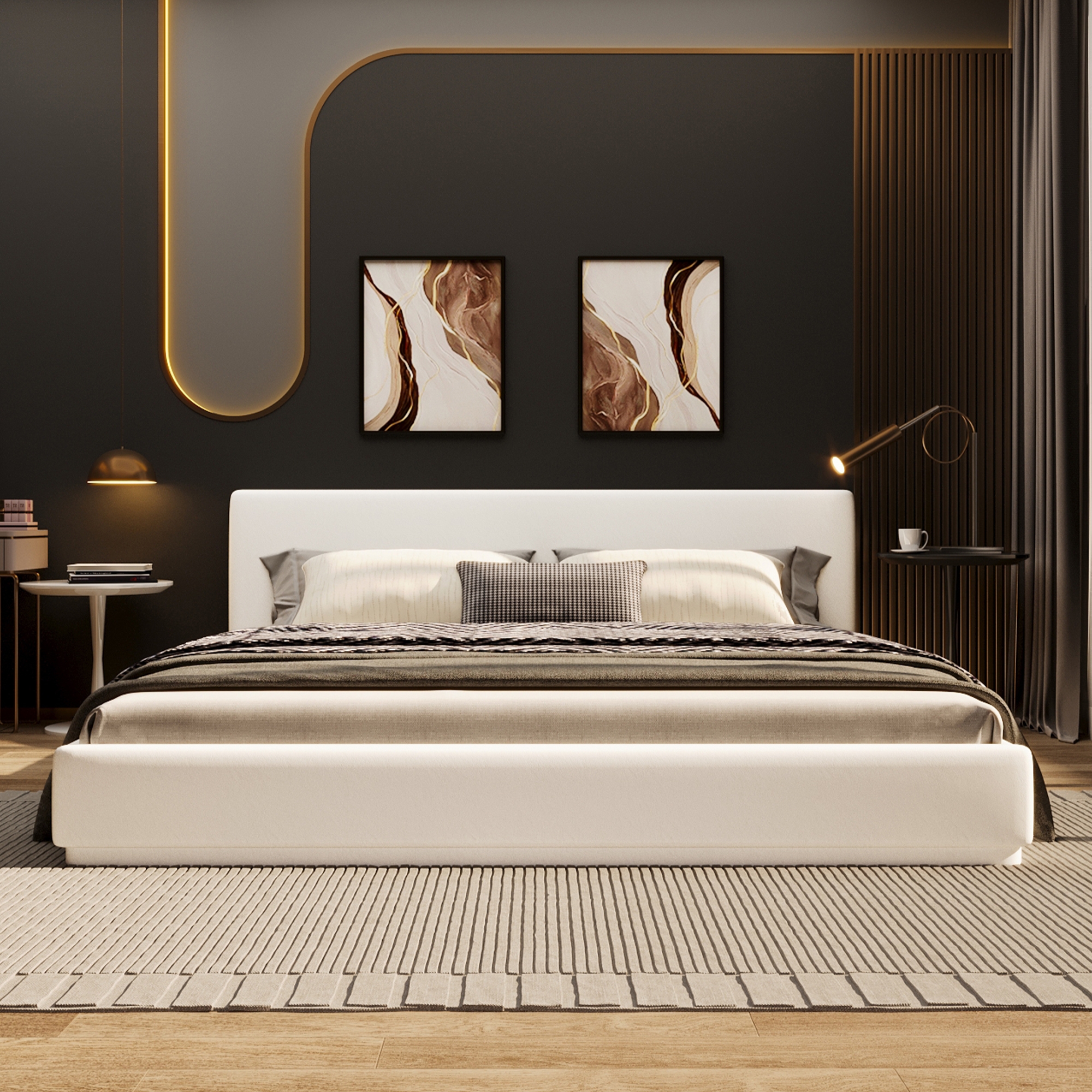 Christopher Knight Home Berry Modern Minimalist Velvet Upholstered Wood Platform Bed, King, White