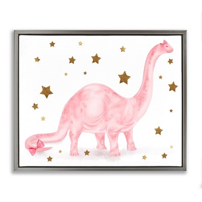 Stupell Industries Pink Dinosaur with Gold Stars, 21" x 17"