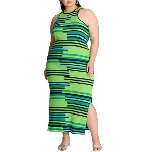 ELOQUII Women's Plus Size Mixed Stripe Ribbed Dress - 1 of 3