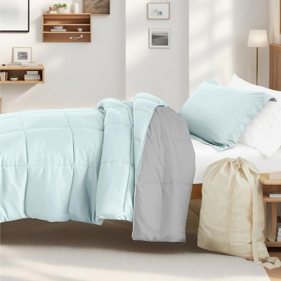8PC College Essentials TwinXL Bedding Bundle, Reversible Comforter, Solid Sheet Set, Pillows and Laundry Bag - Becky Cameron