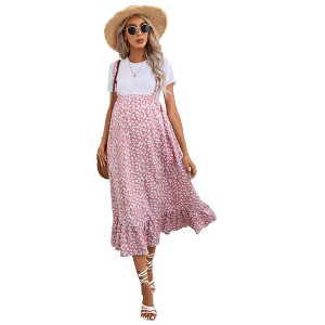 Maternity Maxi Skirt Womens High Waisted Boho Summer Casual Flowy Ruffle Suspender Long Pregnancy Skirt Overall Dress - 1 of 4