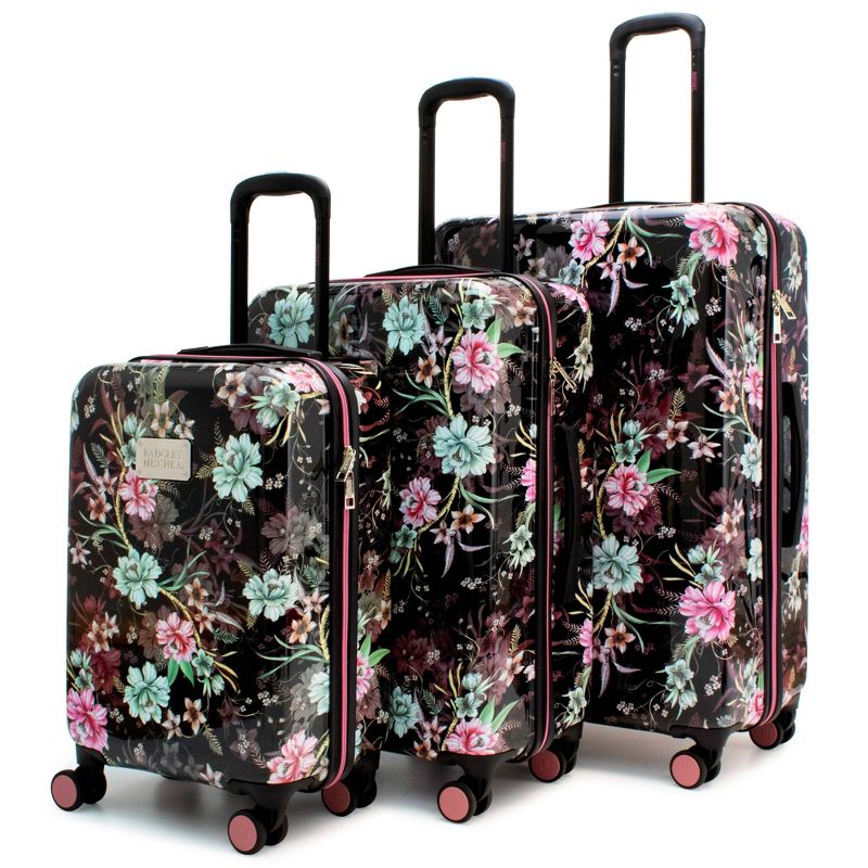 Badgley Mischka Winter Flowers Expandable Hardside Checked 3pc Luggage Set - Black, 1 of 6