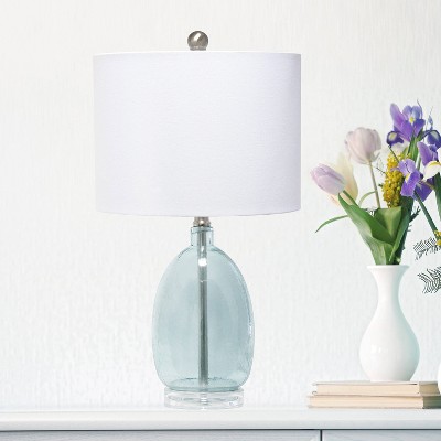 Glass Table Lamp with White Drum Shade Blue - Lalia Home: Brushed Nickel, No Assembly Required