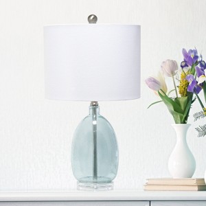 Glass Table Lamp with White Drum Shade Blue - Lalia Home: Brushed Nickel, No Assembly Required - 1 of 4