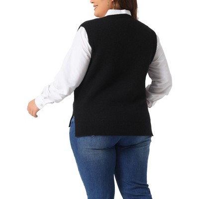 Women's Plus Size V Neck Knit Solid Classic Sleeveless Pullover Sweater Vest - Agnes Orinda - image 4