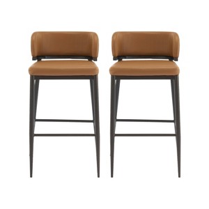Christopher Knight Home Set of 2 Arya Industrial Metal and Leather Aire Counter Height Barstools Brown - 1 of 4