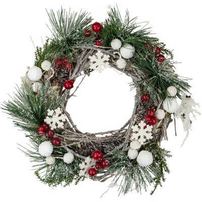 Northlight Snowflakes and Berries Winter Foliage Mini Christmas Wreath, 10-Inch, Unlit