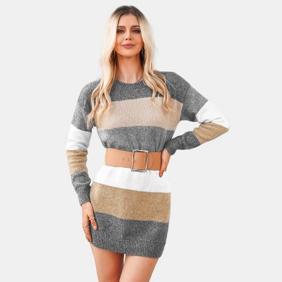Women's Striped Mini Sweater Dress - Cupshe - Gray/Brown