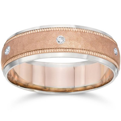 Pompeii3 Mens Diamond 14K Rose & White Gold Hammered Two Tone Wedding Band