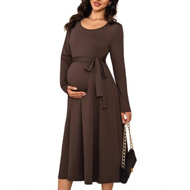 brown pregnancy dress INSPIRE CHIC Women's Midi Maternity Long-Sleeve Square Neck Knit Self-Tie Waist Fall Winter Dress X-Large camera ready. Wide Leg Pants Song Dynasty Hanfu Blue Size:Extra Extra Extra Large light brown baby shower dress