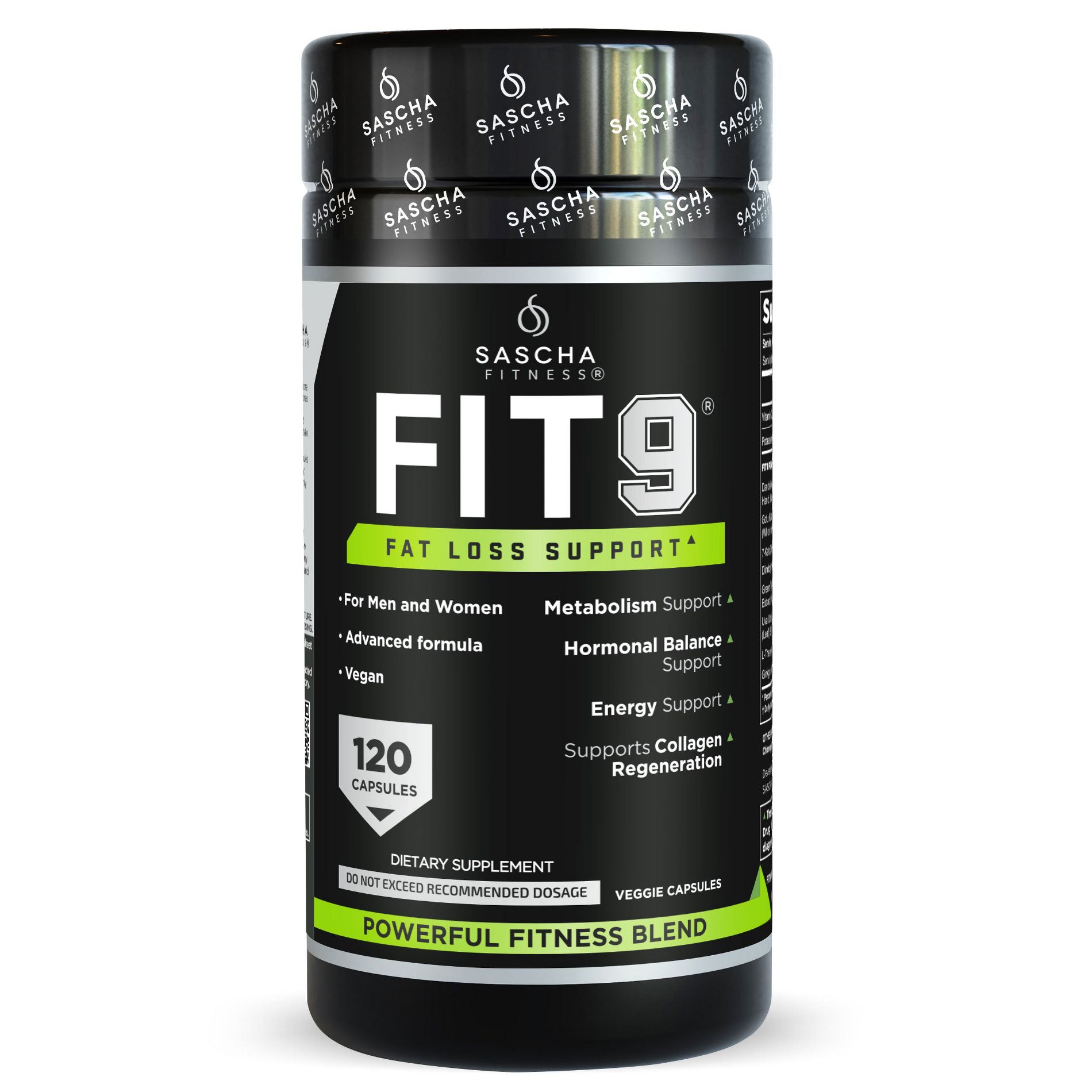 Sascha Fitness Fit 9 – Fat Loss, Collagen & Hormonal Support – Vegan – 120 Capsules