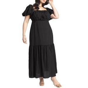 ELOQUII Women's Plus Size Puff Sleeve Tiered Dress - 1 of 4