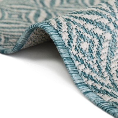 Aqua and Ivory Trellis Outdoor Rectangular Rug