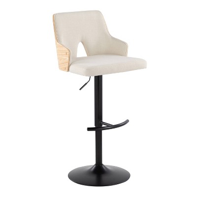 Stella Adjustable Swivel Barstools with Cream Fabric and Wood Back