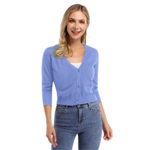 Clearlove Women's Cropped Bolero Cardigan – 3/4 Sleeve V-Neck Basic Classic Casual Button Down Knit Soft Sweater Top - 1 of 4