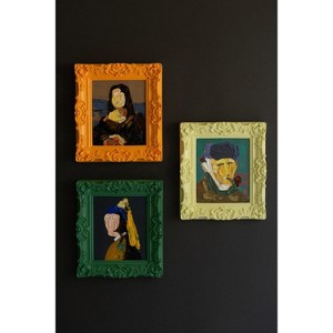 Wall Art – Set of Three Framed Acrylic Portrait Paintings in Bright Colors by Kalalou - 1 of 4