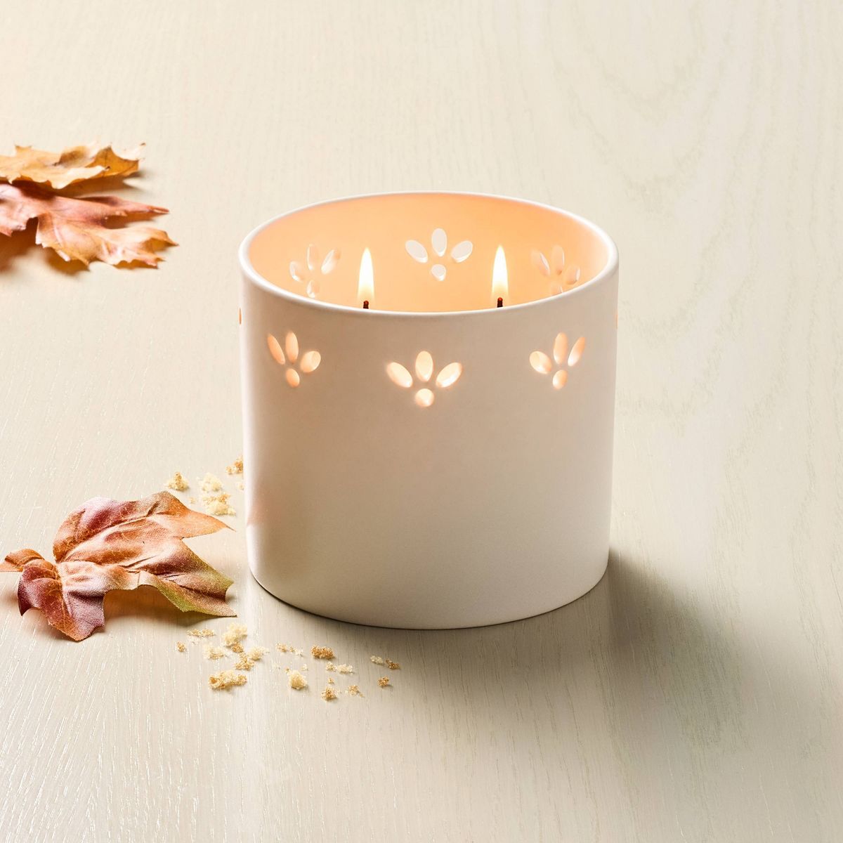Small Perforated Ceramic Candle Cream 6oz - Hearth & Hand™ with Magnolia - thumbnail 2