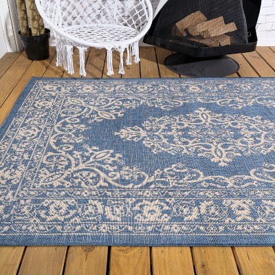 Mediterranean Dream Blue & Ivory Synthetic Medallion Rug