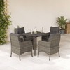 vidaXL 5 Piece Patio Dining Set with Cushions, Gray Poly Rattan - Tempered Glass Table, Outdoor/Garden/Backyard Furniture - 2 of 4
