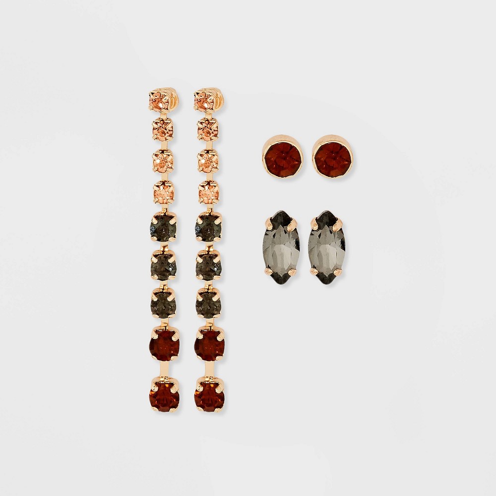 Gold with Cup Chain Drop Earring Set 3pc - A New Day Brown