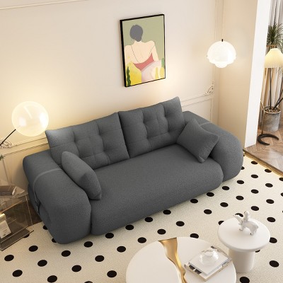 King Size Human Dog Bed, 3-in-1 Foldable Sofa Couch with Surroundings, Teddy Fabric Foam-Filled Sleeper Floor Sofa for Living Room-Baofuwish