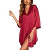 Ekouaer Satin Nightgowns for Women Silk Sleepwear Button Down Sleepshirt 3/4 Sleeve V-Neck Nightshirts with Pockets - 2 of 4