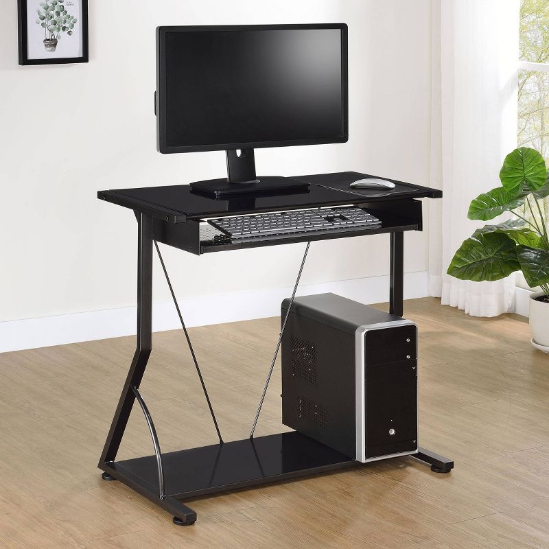 Alastair Computer Desk with Keyboard Tray and Storage Shelf Black - Coaster, 3 of 11