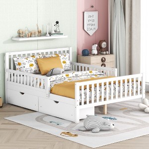 Wood Platform Bed with Guardrails on Both Sides and Two Storage Drawers - 1 of 4