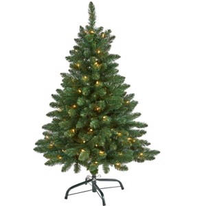 Nearly Natural 4-ft Northern Rocky Spruce Artificial Christmas Tree with 100 Clear Lights and 268 Bendable Branches - 1 of 4