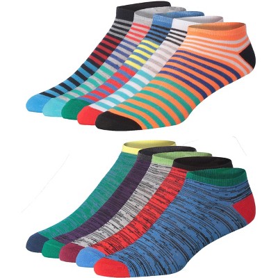 JAMES FIALLO Men's 10 Pairs Classy Extra Lightweight Vivid Stripe Mix Colorful Patterned Low Cut/No Show Socks