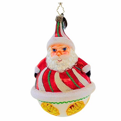 Christopher Radko 5.0 Inch Roly Poly Santa Ornament Peppermint Stripe Tree Ornaments
