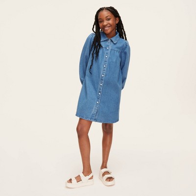 Girls' Denim Long Sleeve Shirtdress - kate spade new york x Target Medium Blue