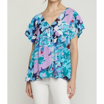 Women's Floral Babydoll Ruffle Sleeve Top - entro
