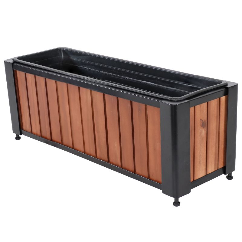 Sunnydaze Acacia Wood Slatted Planter Box with Removable Insert - 24" W x 8.25" D x 8.75" H, 1 of 7