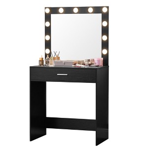 Gulches Vanity Desk with Mirror & Lights - Dressing Table w/Large Drawer, Level Storage Dresser, 3 Adjustable Brightness Modes, Bedroom Vanity(Black) - 1 of 4