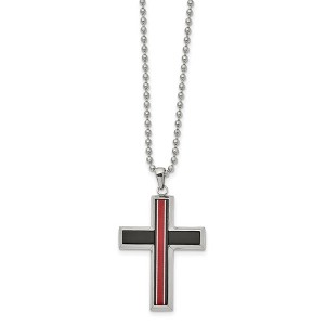 Chisel Stainless Steel Brushed and with Fiber Glass Cross Pendant on a 22" Ball Chain Necklace - 1 of 4