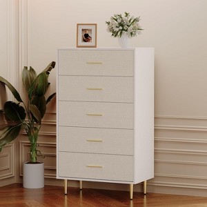 Modern White Dresser for Bedroom – Slim Wooden Chest of Drawers with Metal Legs, TV Stand & Storage Organizer - 1 of 4