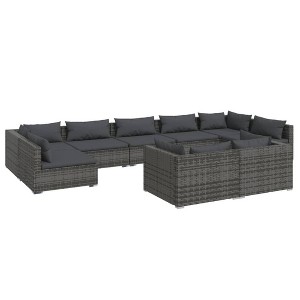 vidaXL Garden Lounge Set Grey PE rattan, powder-coated steel, plastic - 1 of 4
