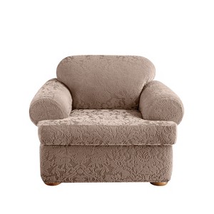 Stretch Jacquard Damask T-Chair Slipcover Mushroom - Sure Fit, Brown