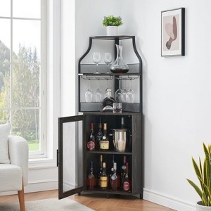 Corner Bar Cabinet with Glass Holder, Industrial Wine Cabinet with Adjustable Shelf, Liquor Cabinet Bar Cabinet, Corner Display Cabinet - 1 of 4