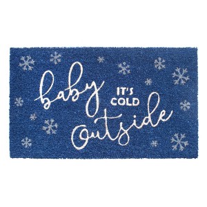 RugSmith Blue Machine Tufted Holiday Baby its cold outside snow flakes Doormat - 1 of 4